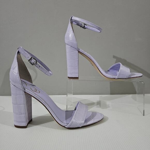 NEW Sam Edelman Yaro Block Heel Sandal Lilac Croc Embossed Leather Size 9.5 - Picture 3 of 13